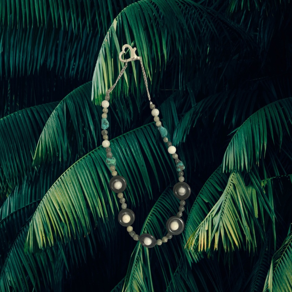 Chic Beaded Necklace with Turquoise and Black Accents